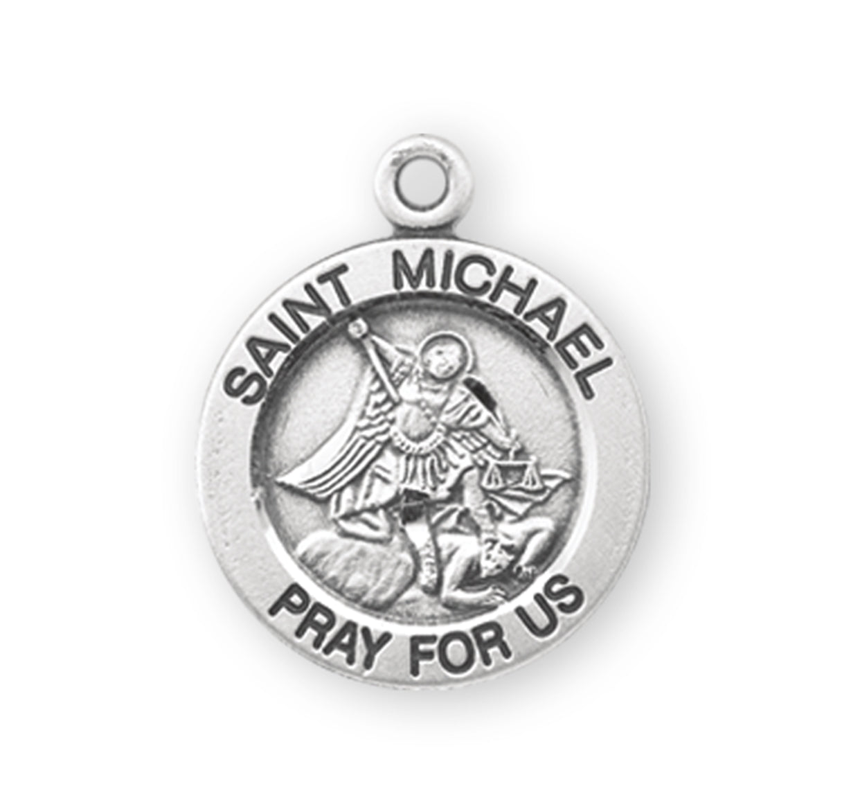 Patron Saint Michael Round Sterling Silver Medal Pendant with Chain