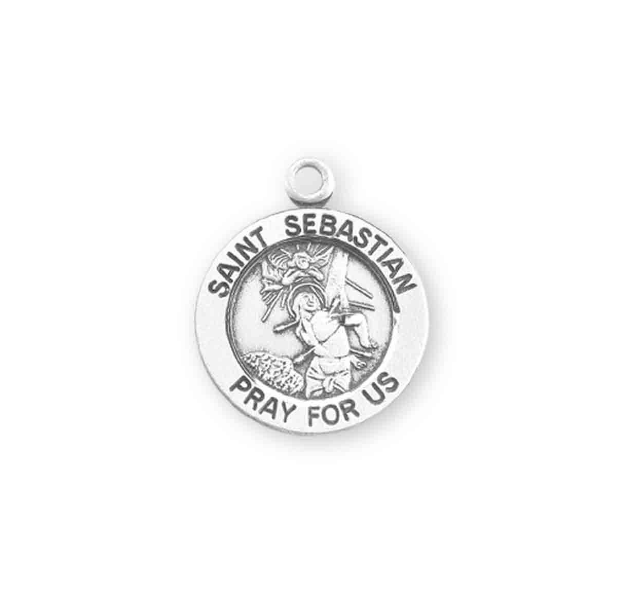 Patron Saint Sebastian Round Sterling Silver Medal Pendant with Chain