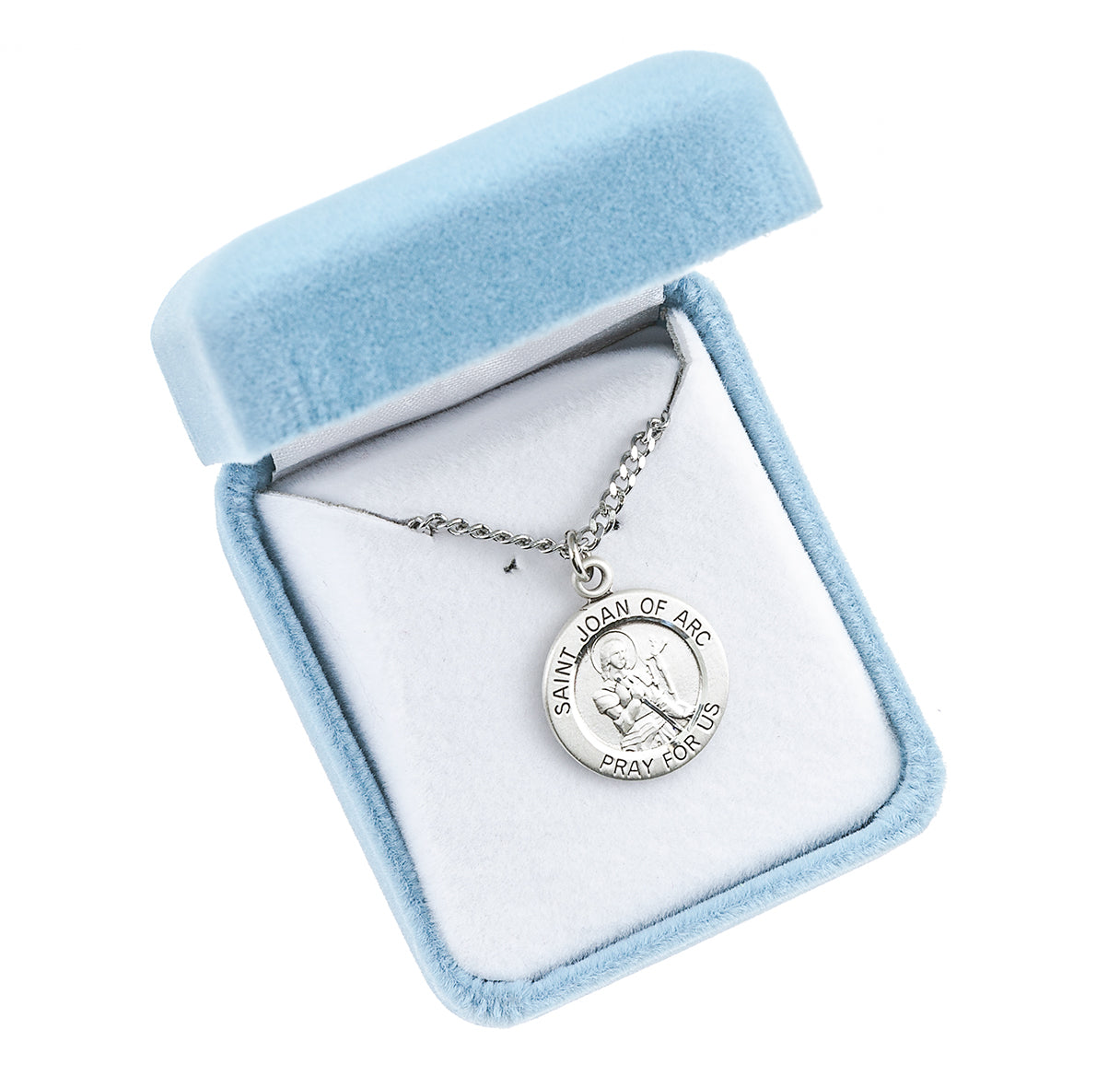 Patron Saint Joan of Arc Round Sterling Silver Medal Pendant with Chain