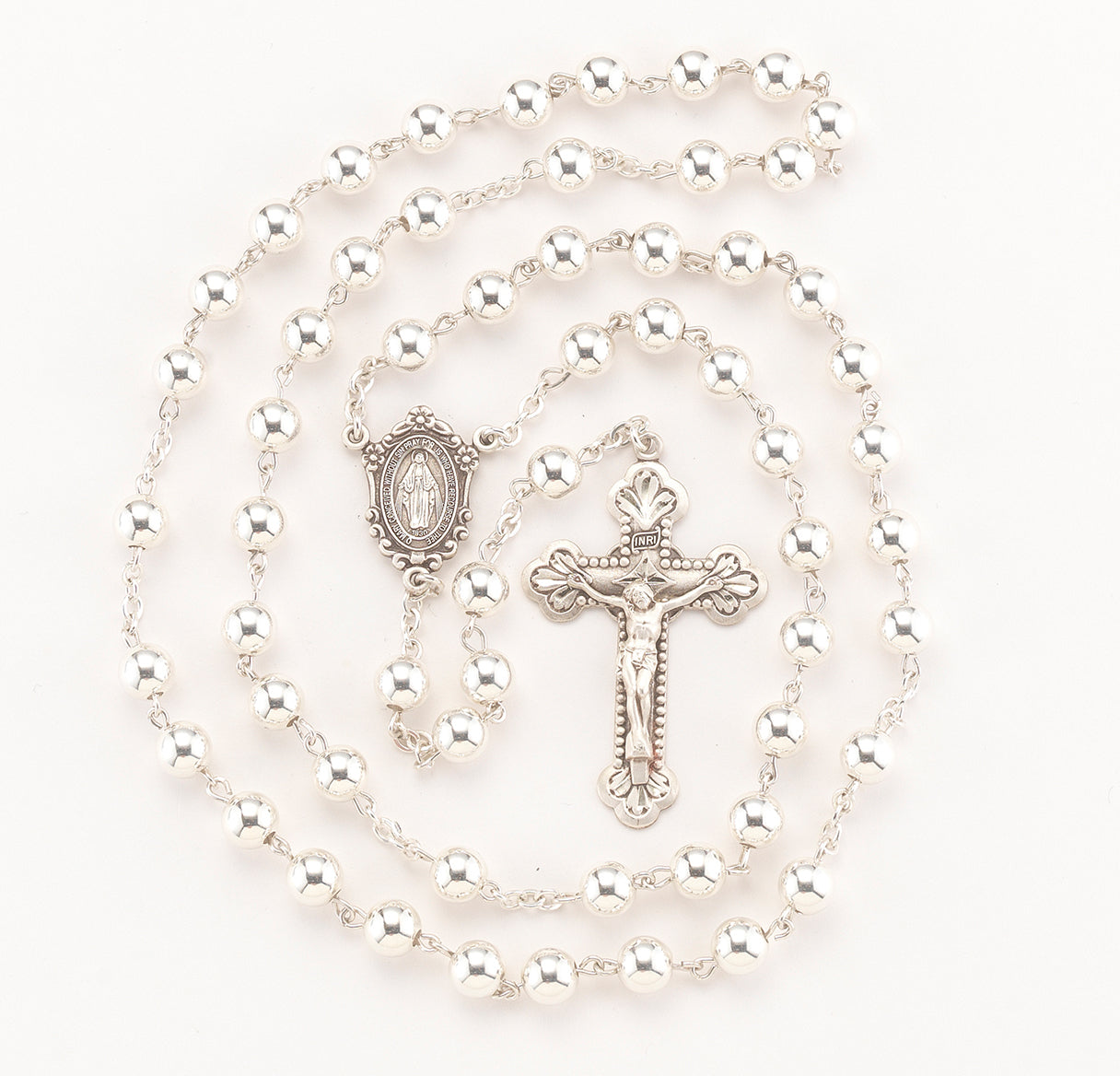 7mm High Polished Sterling Silver Rosary
