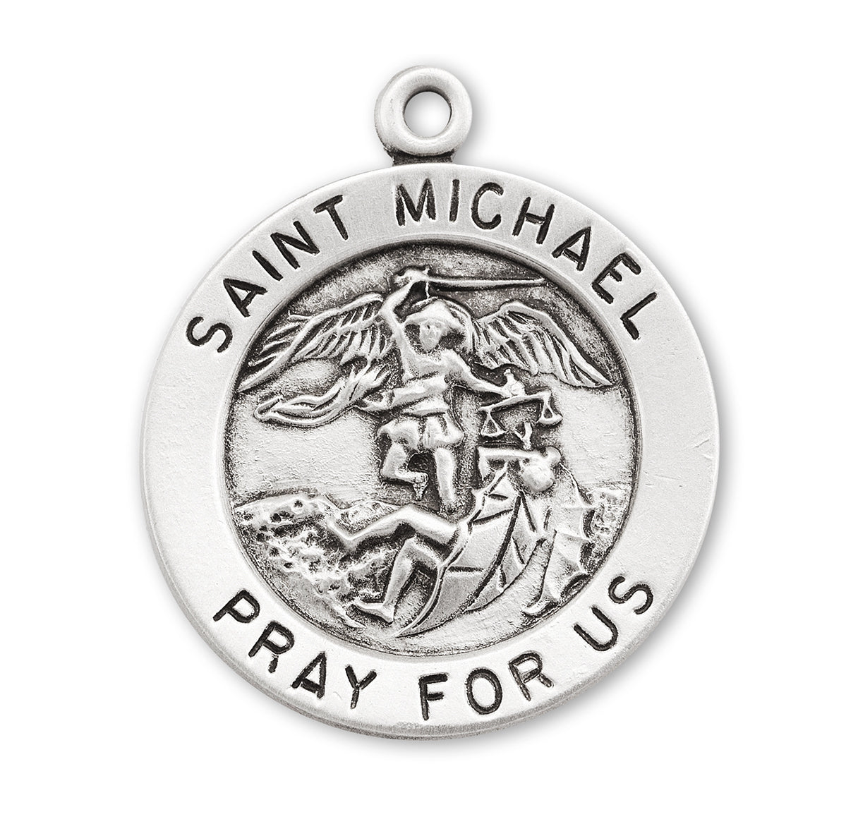 Patron Saint Michael the Archangel Round Sterling Silver Medal Pendant with Chain