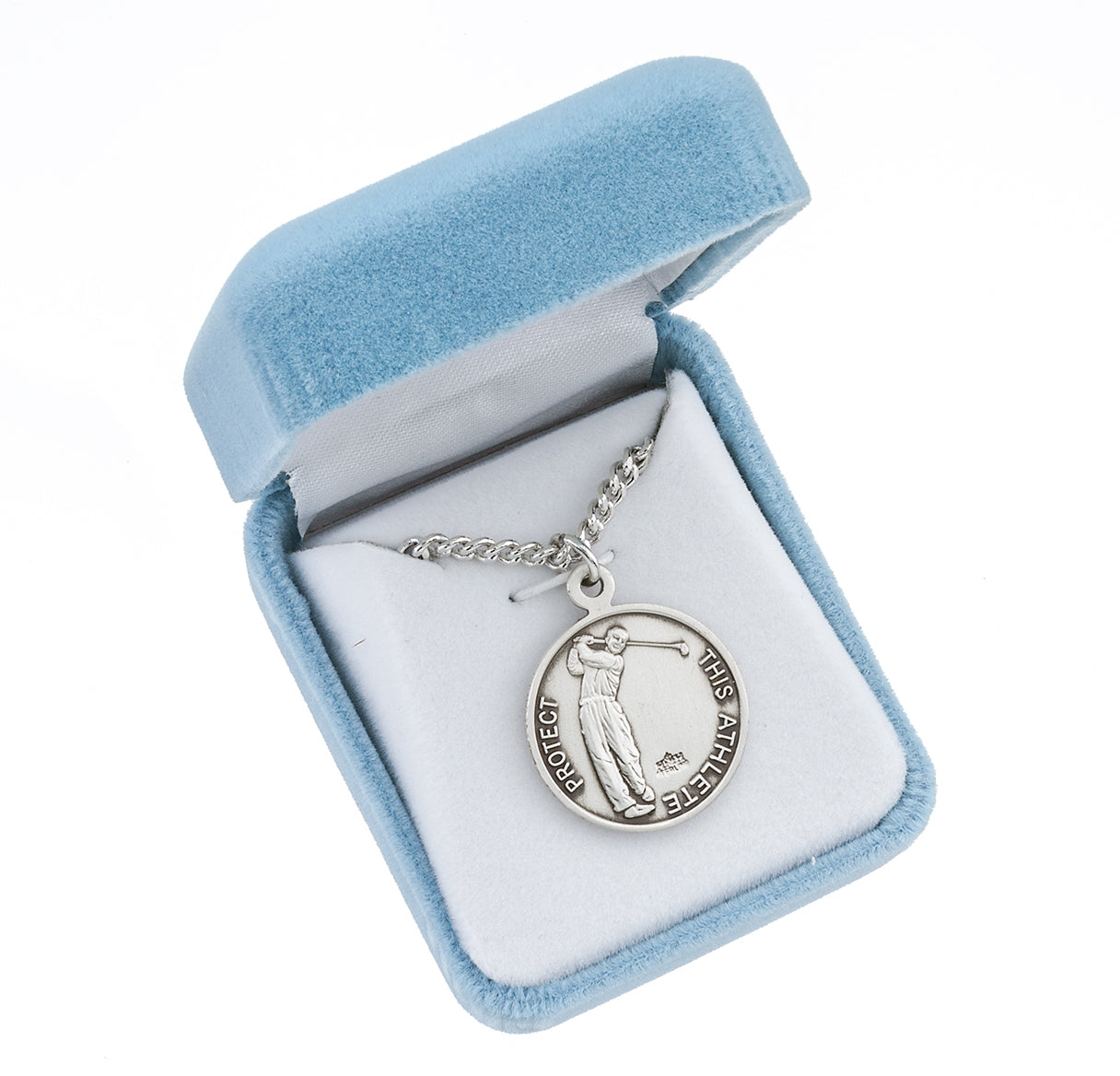 Saint Christopher Round Sterling Silver Golf Male Athlete Medal Pendant with Chain