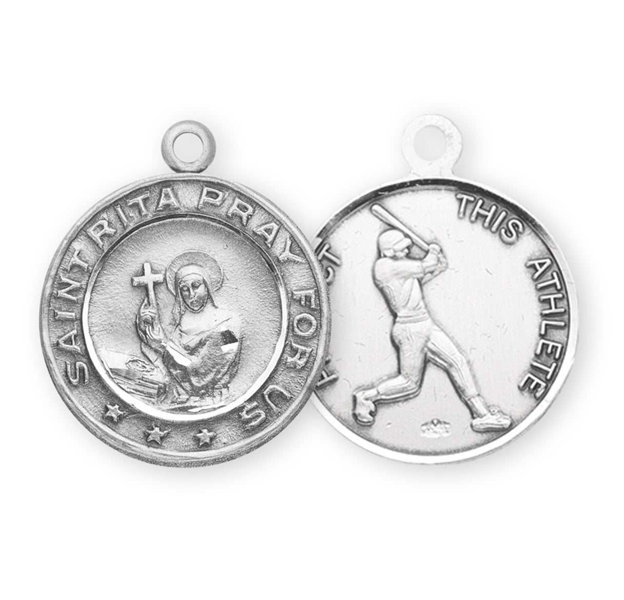 Saint Rita Sterling Silver Baseball Medal Pendant with Chain