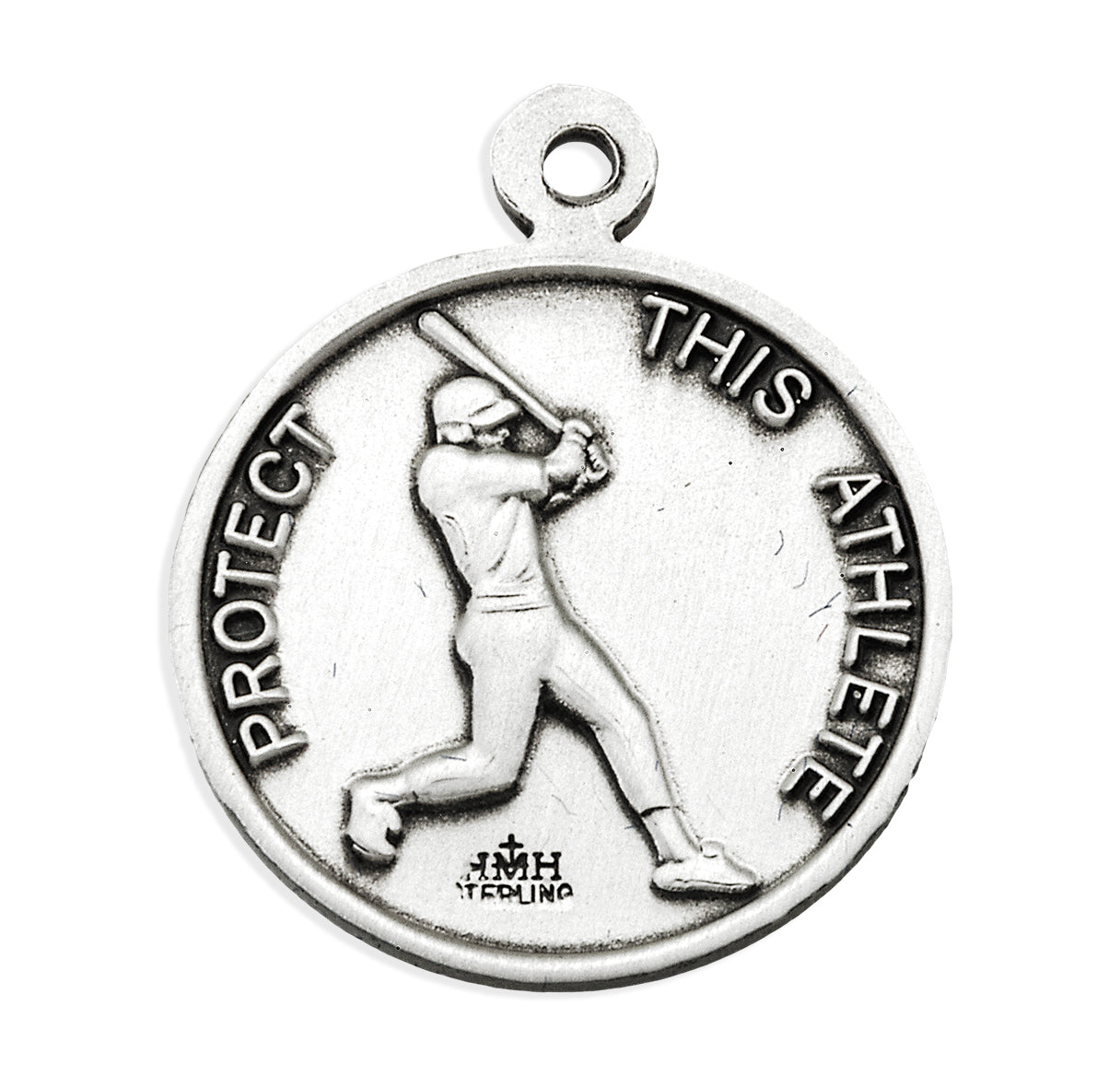 Saint Sebastian Round Sterling Silver Baseball Male Athlete Medal Pendant with Chain