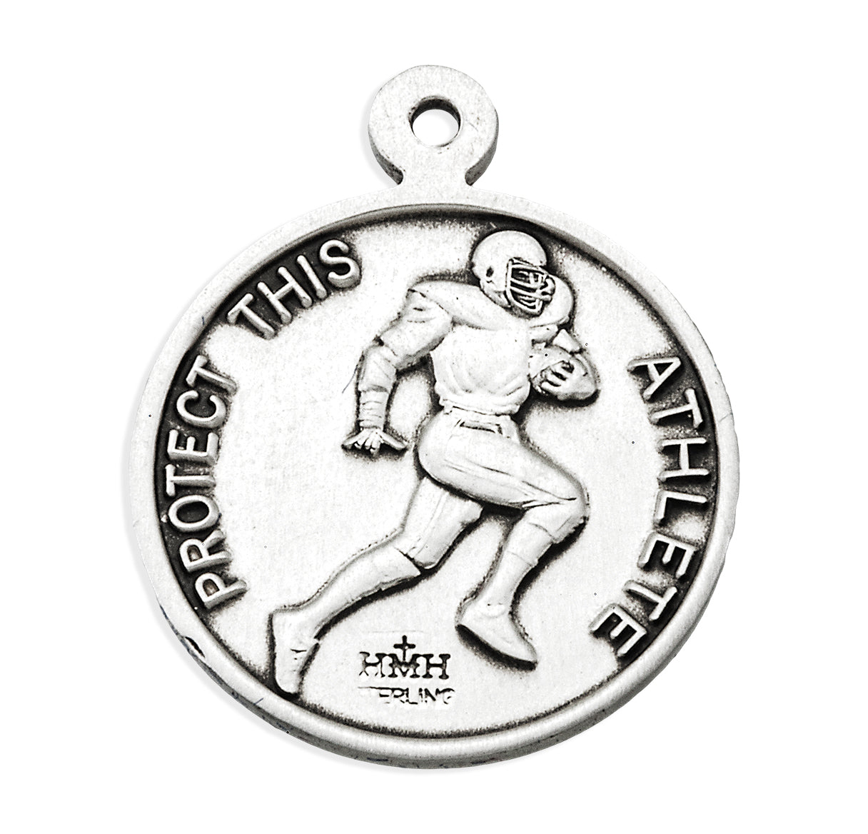 Saint Sebastian Round Sterling Silver Football Male Athlete Medal Pendant with Chain