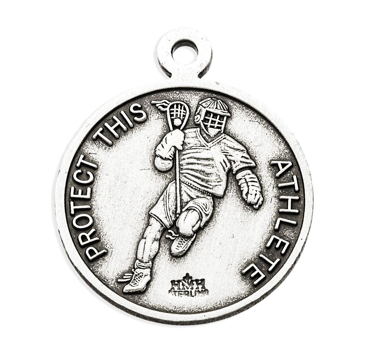 Saint Sebastian Round Lacrosse Male Athlete Medal Pendant with Chain