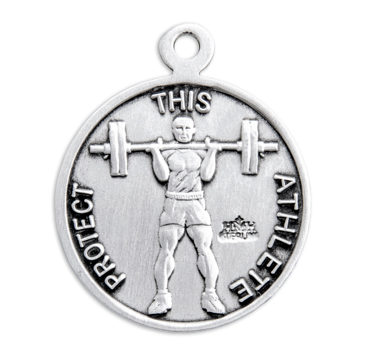 Saint Sebastian Round Sterling Silver weightlifting Male Athlete Medal Pendant with Chain
