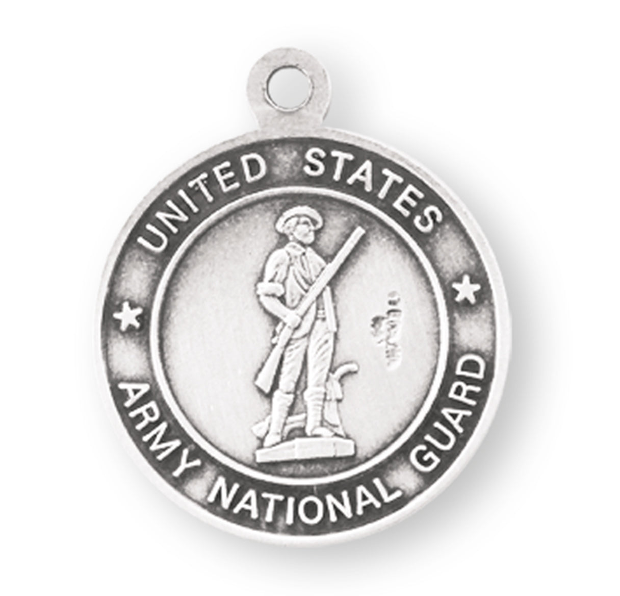 Sterling Silver Army National Guard Medal with St. Christopher on Reverse Side