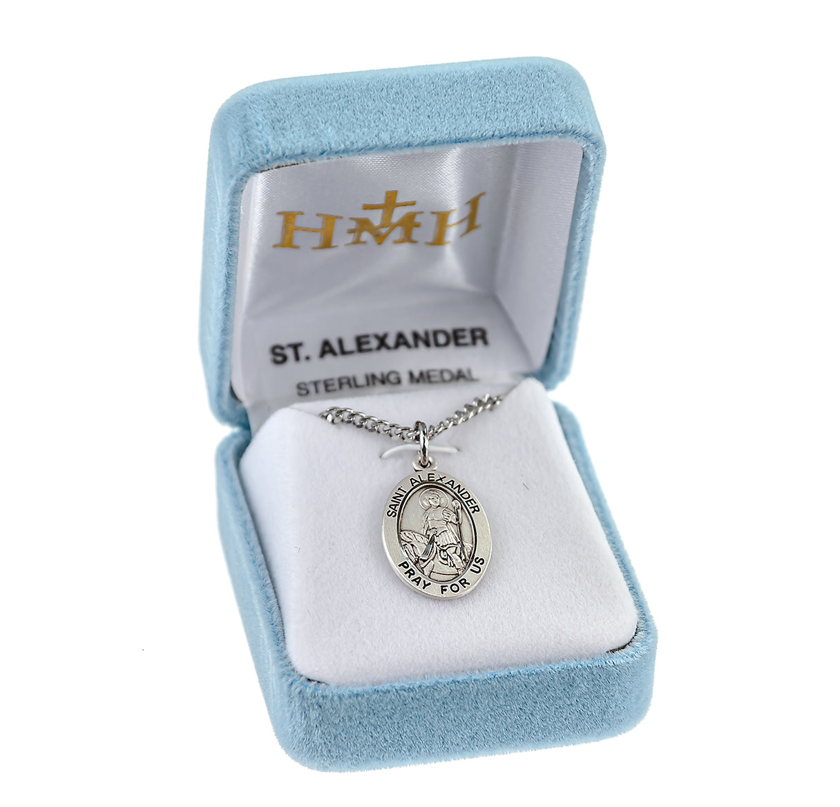 Patron Saint Alexander Oval Sterling Silver Medal Pendant with Chain