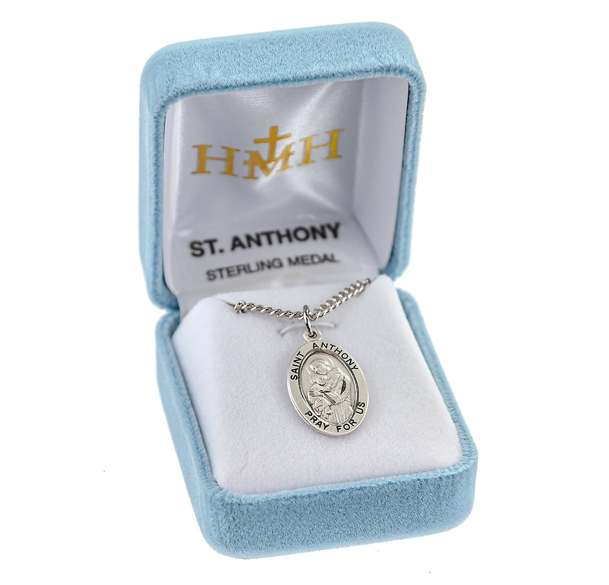 Patron Saint Anthony Oval Sterling Silver Medal Pendant with Chain