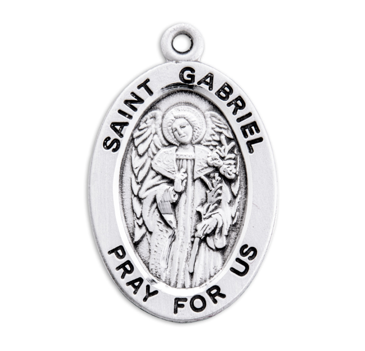 Patron Saint Gabriel Oval Sterling Silver Medal Pendant with Chain