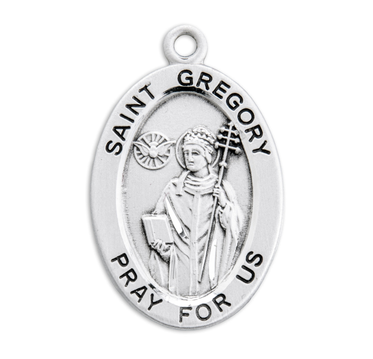 Patron Saint Gregory Oval Sterling Silver Medal Pendant with Chain