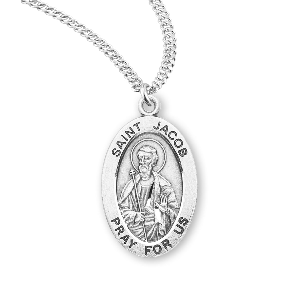 Patron Saint Jacob Oval Sterling Silver Medal Pendant with Chain