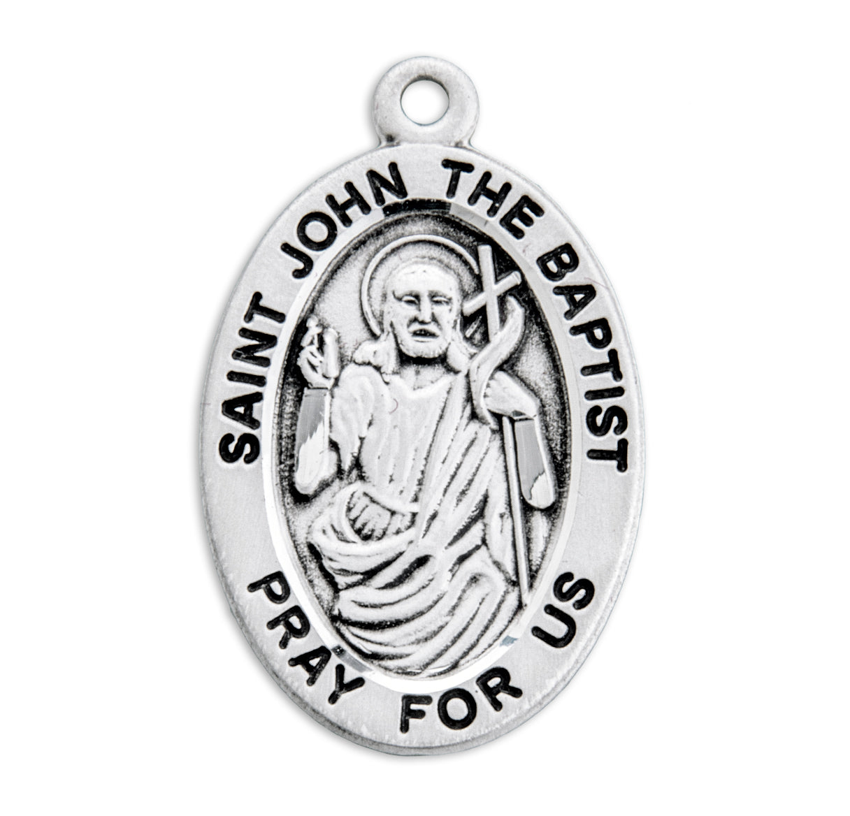 Patron Saint John the Baptist Oval Sterling Silver Medal Pendant with Chain