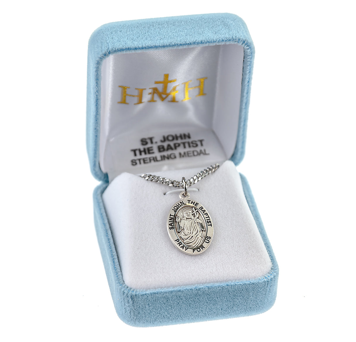 Patron Saint John the Baptist Oval Sterling Silver Medal Pendant with Chain