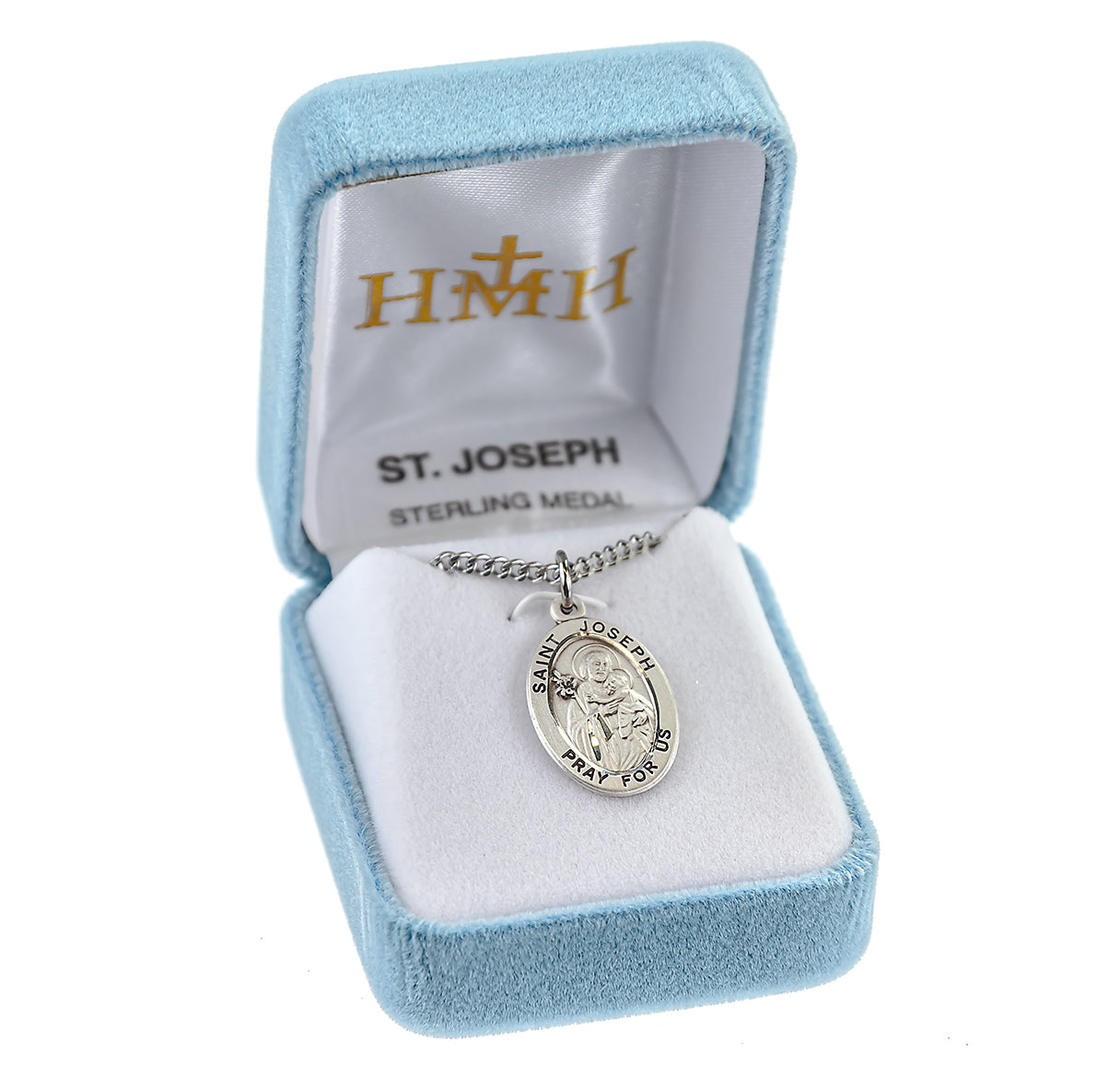 Patron Saint Joseph Oval Sterling Silver Medal Pendant with Chain