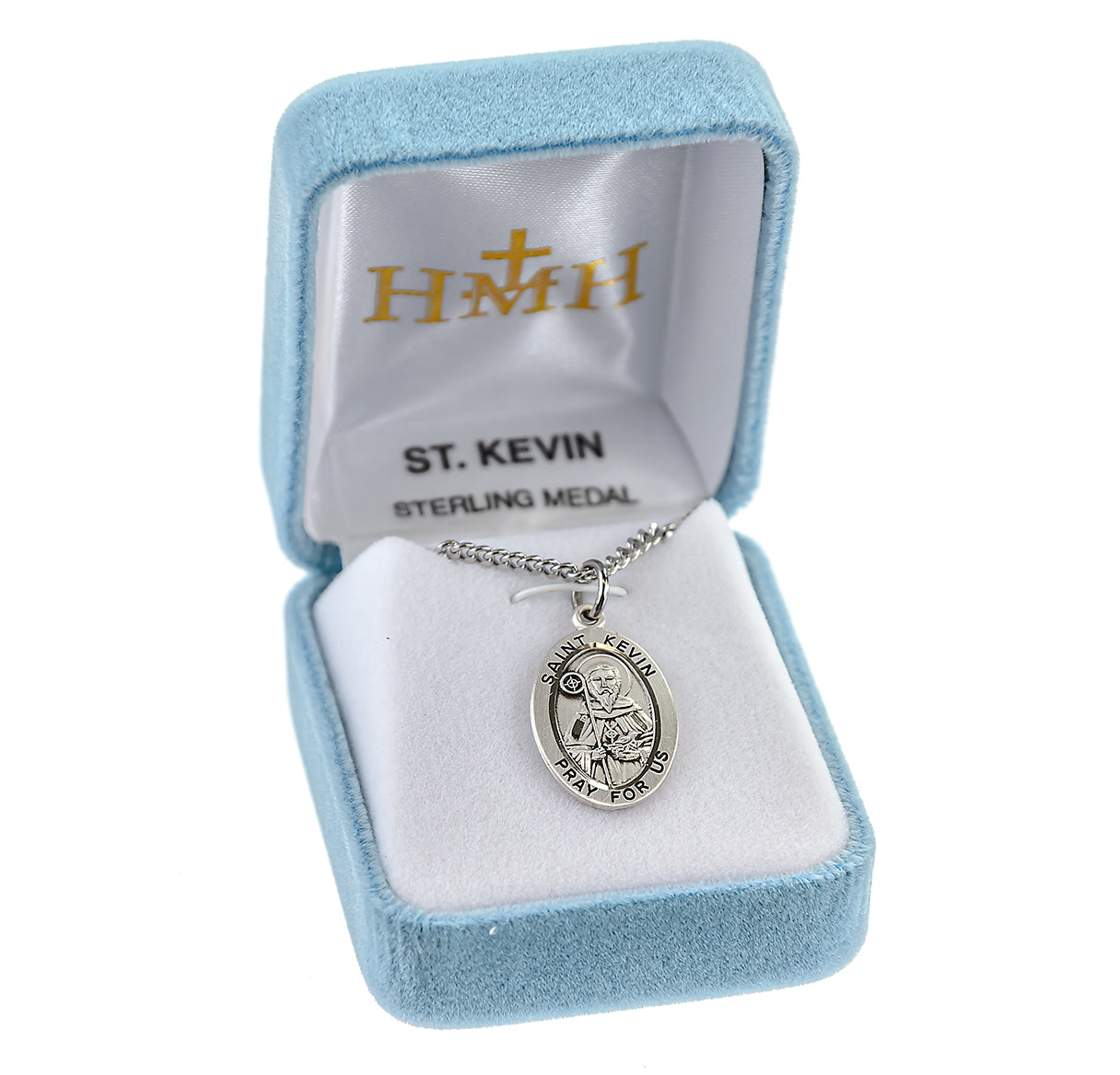 Patron Saint Kevin Oval Sterling Silver Medal Pendant with Chain