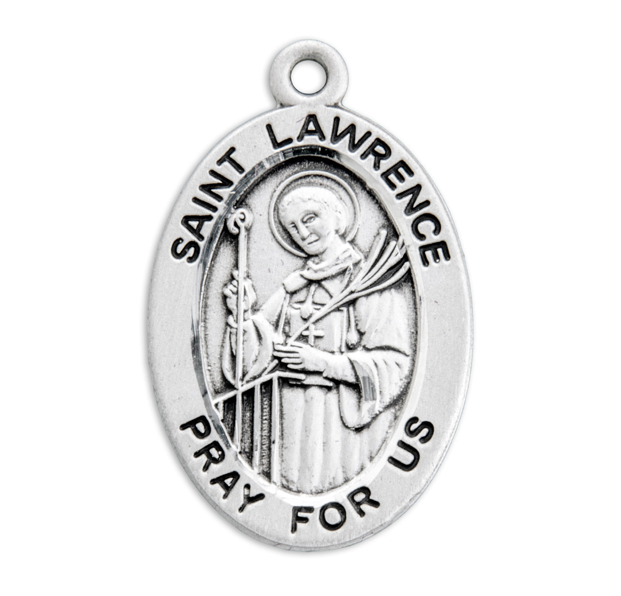 Patron Saint Lawrence Oval Sterling Silver Medal Pendant with Chain