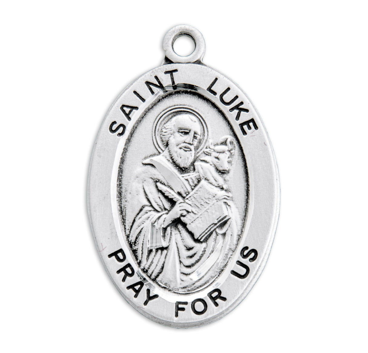 Patron Saint Luke Oval Sterling Silver Medal Pendant with Chain