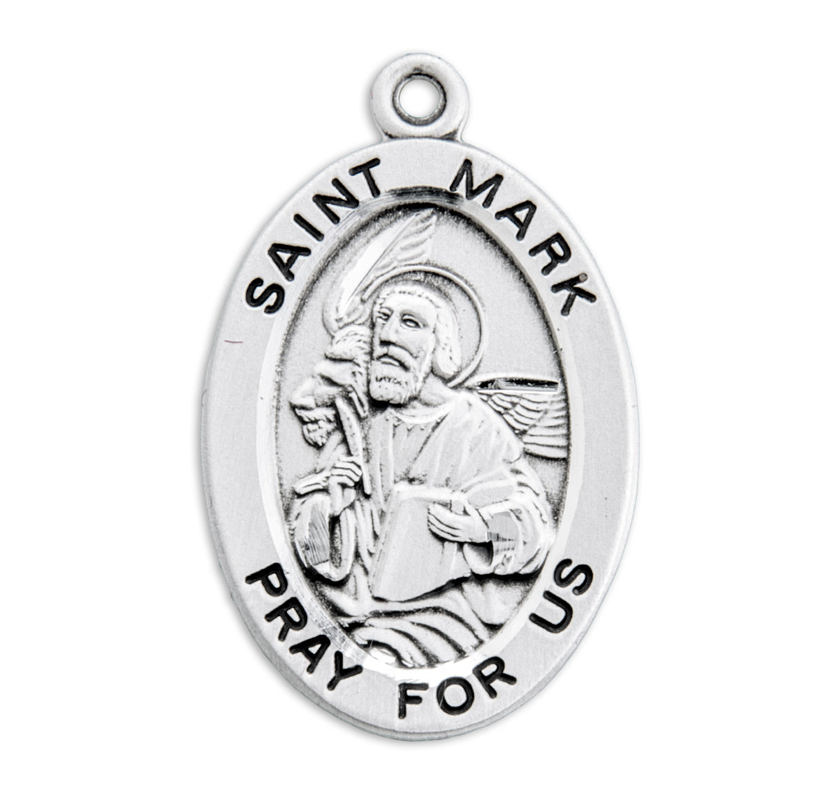 Patron Saint Mark Oval Sterling Silver Medal Pendant with Chain