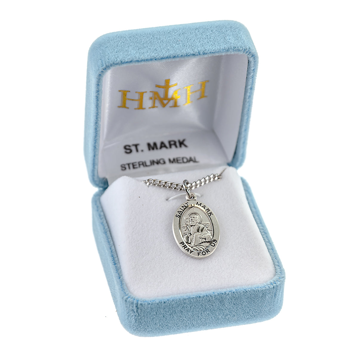 Patron Saint Mark Oval Sterling Silver Medal Pendant with Chain