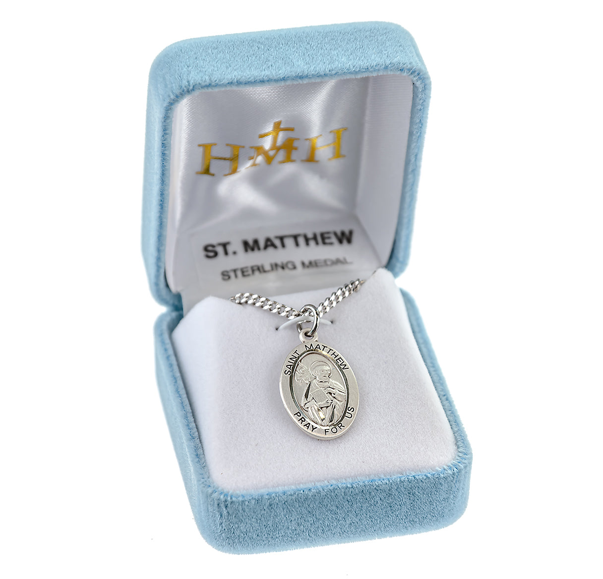 Patron Saint Matthew Oval Sterling Silver Medal Pendant with Chain