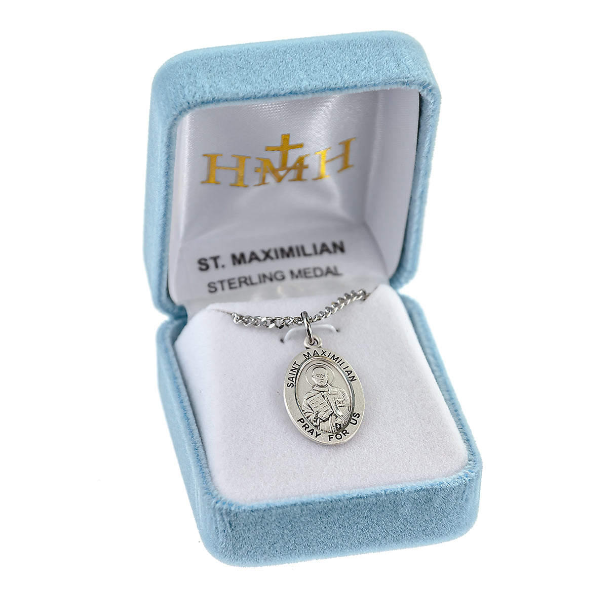 Patron Saint Maximilian Kolbe Oval Sterling Silver Medal Pendant with Chain