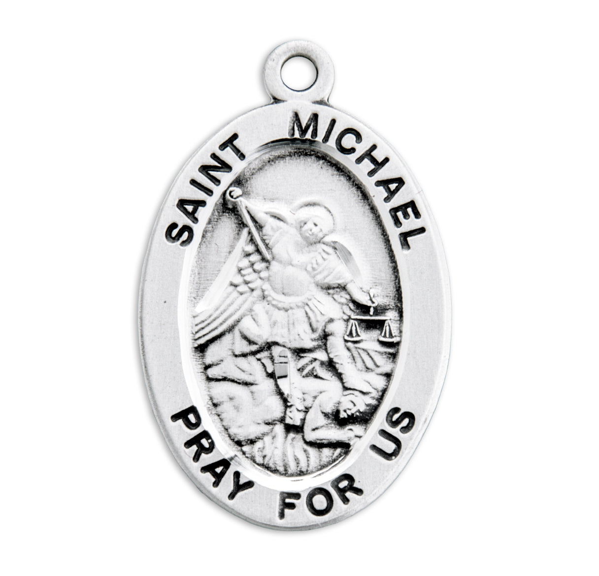 Patron Saint Michael Oval Sterling Silver Medal Pendant with Chain