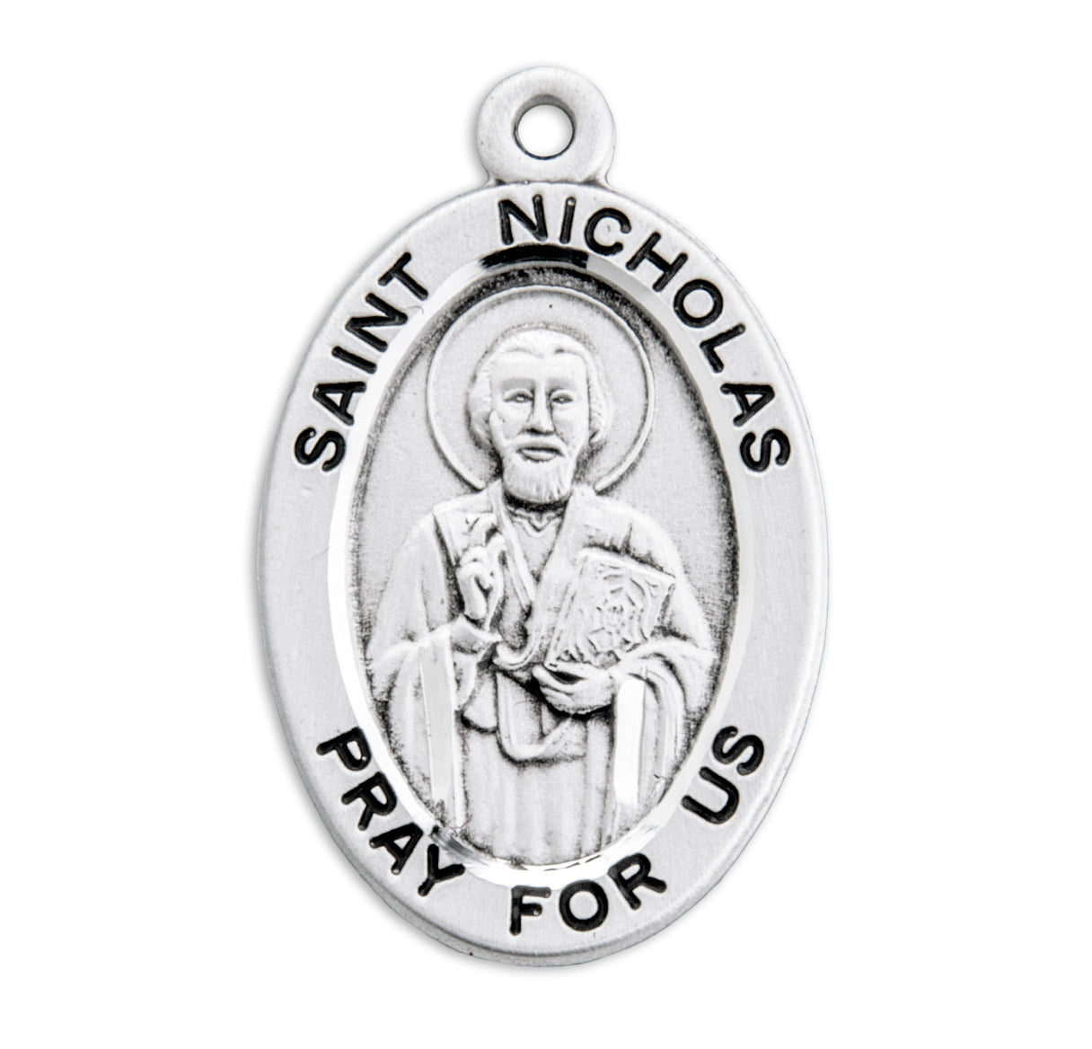 Patron Saint Nicholas Oval Sterling Silver Medal Pendant with Chain