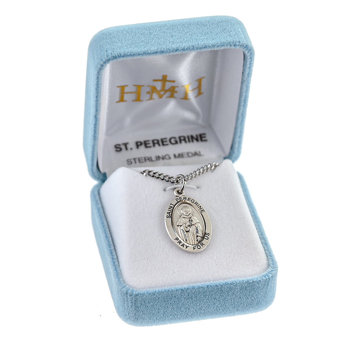 Patron Saint Peregrine Oval Sterling Silver Medal Pendant with Chain