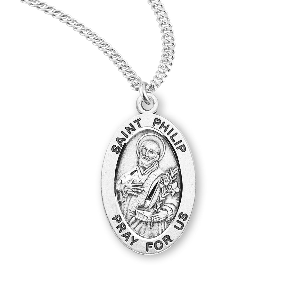 Patron Saint Philip Oval Sterling Silver Medal Pendant with Chain