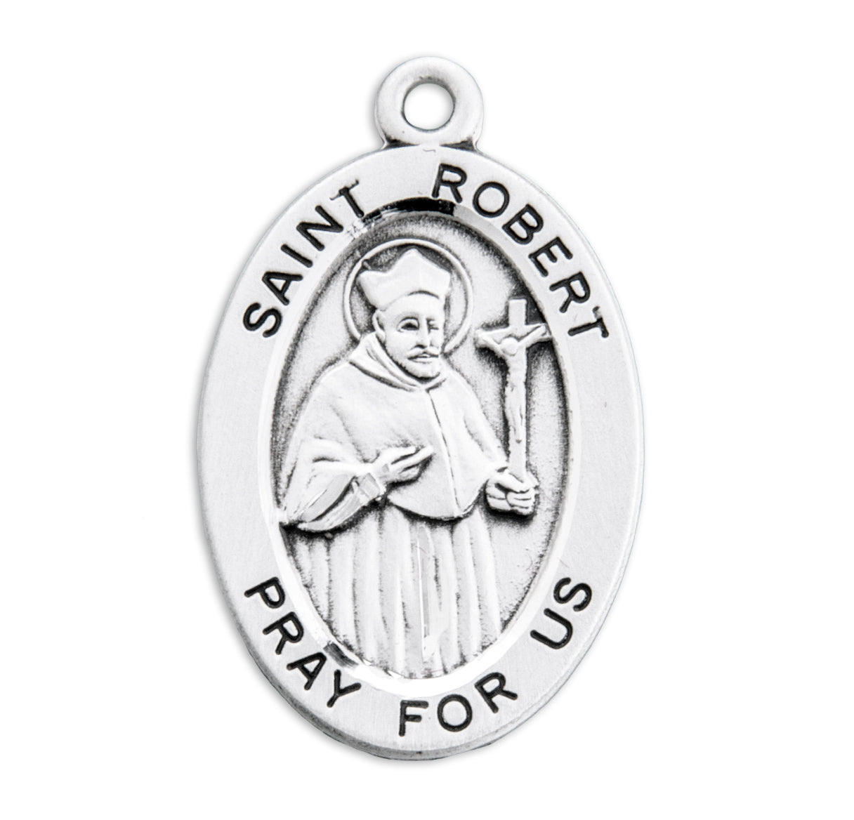 Patron Saint Robert Oval Sterling Silver Medal Pendant with Chain