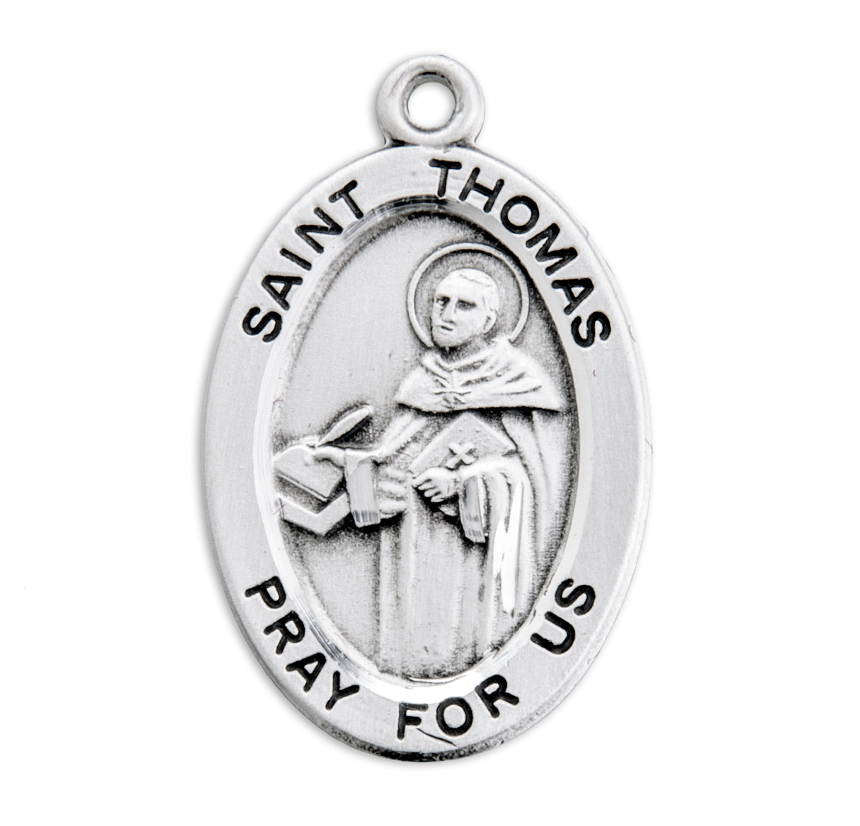 Patron Saint Thomas Aquinas Oval Sterling Silver Medal Pendant with Chain