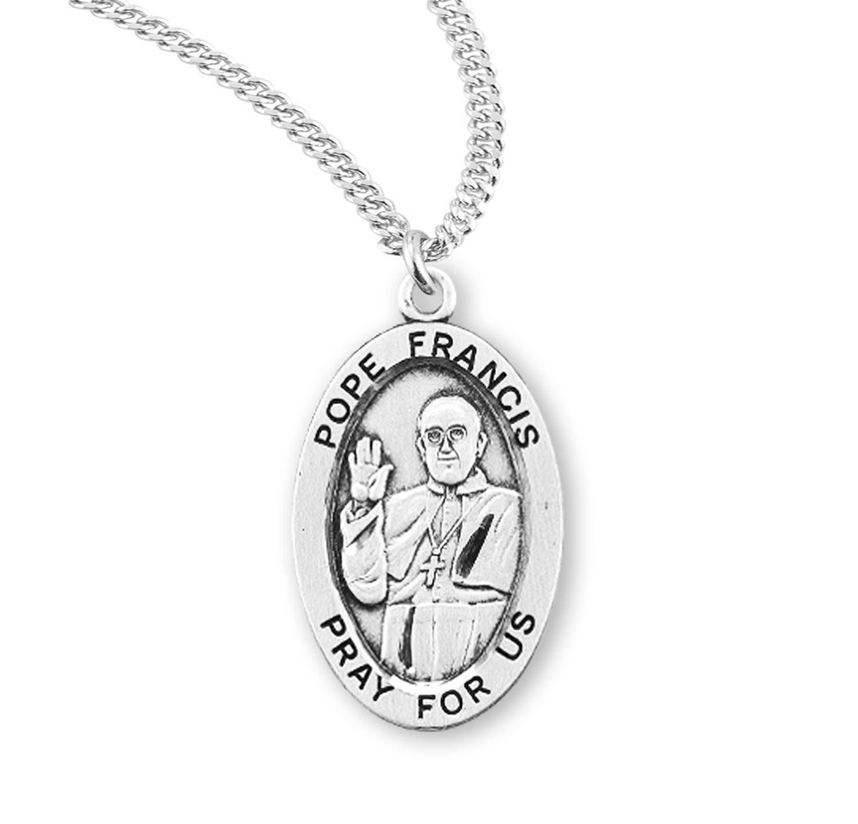 Pope Francis Oval Sterling Silver Medal Pendant with Chain