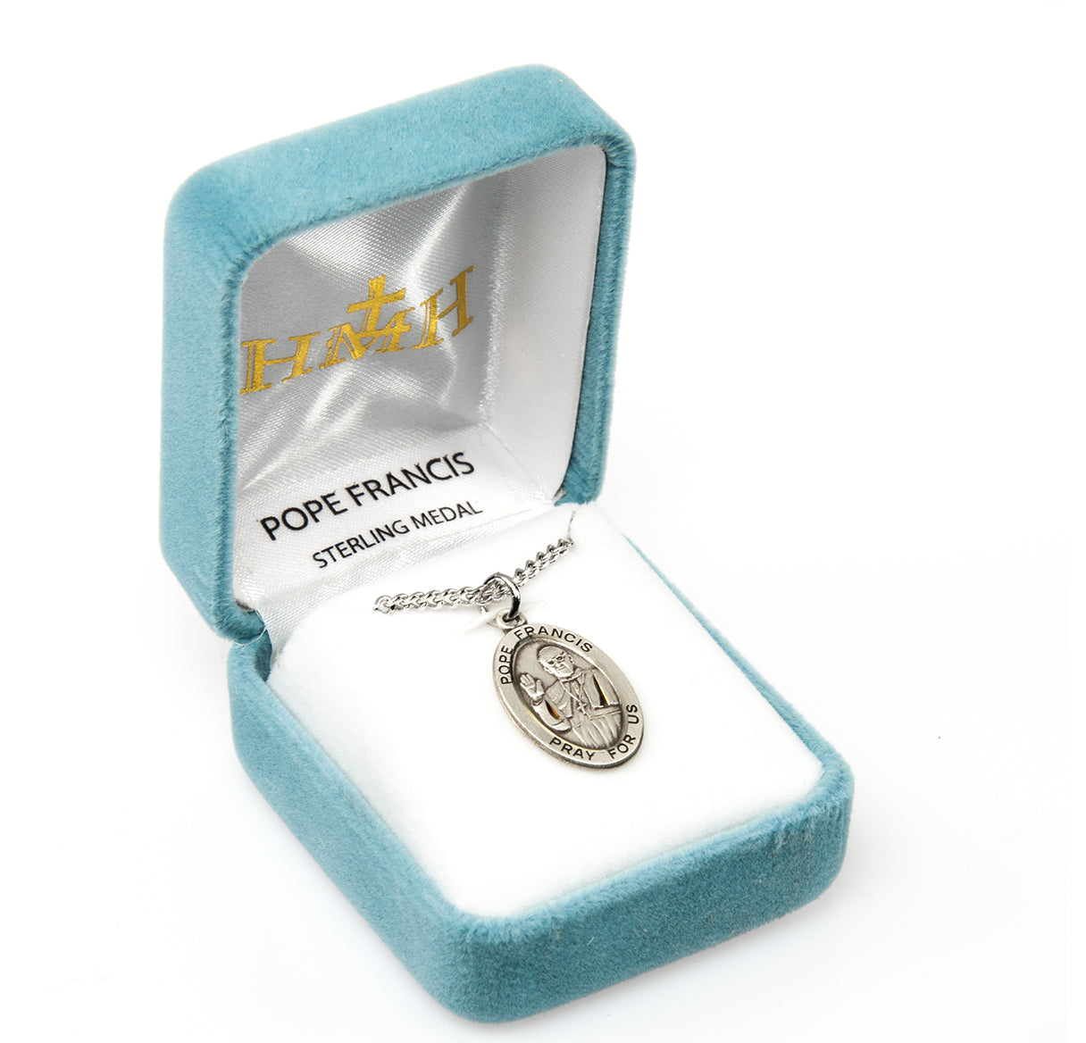 Pope Francis Oval Sterling Silver Medal Pendant with Chain
