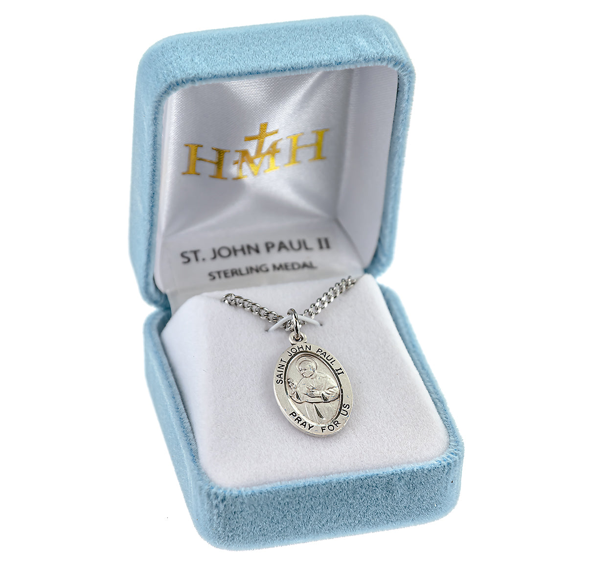 Saint John Paul II Oval Sterling Silver Medal Pendant with Chain