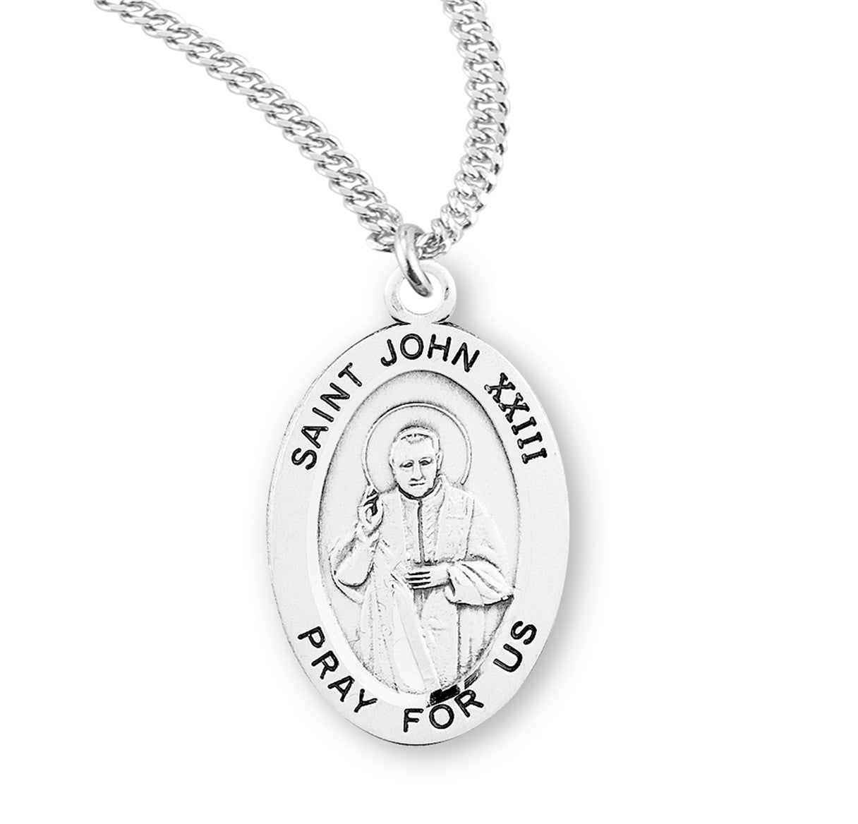Saint John XXIII Oval Sterling Silver Medal Pendant with Chain