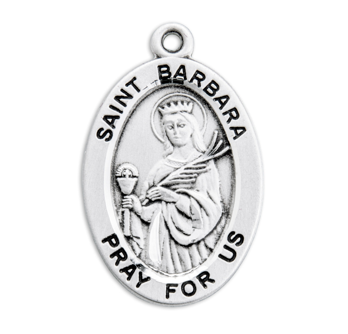 Patron Saint Barbara Oval Sterling Silver Medal Pendant with Chain