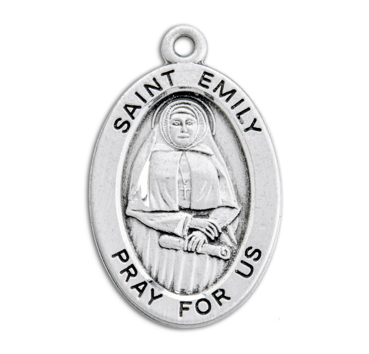 Patron Saint Emily Oval Sterling Silver Medal Pendant with Chain