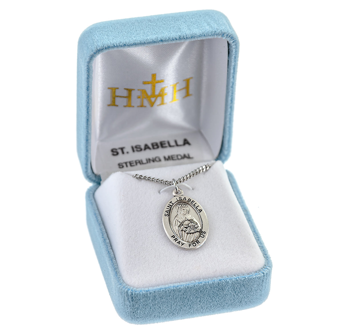 Patron Saint Isabella Oval Sterling Silver Medal Pendant with Chain