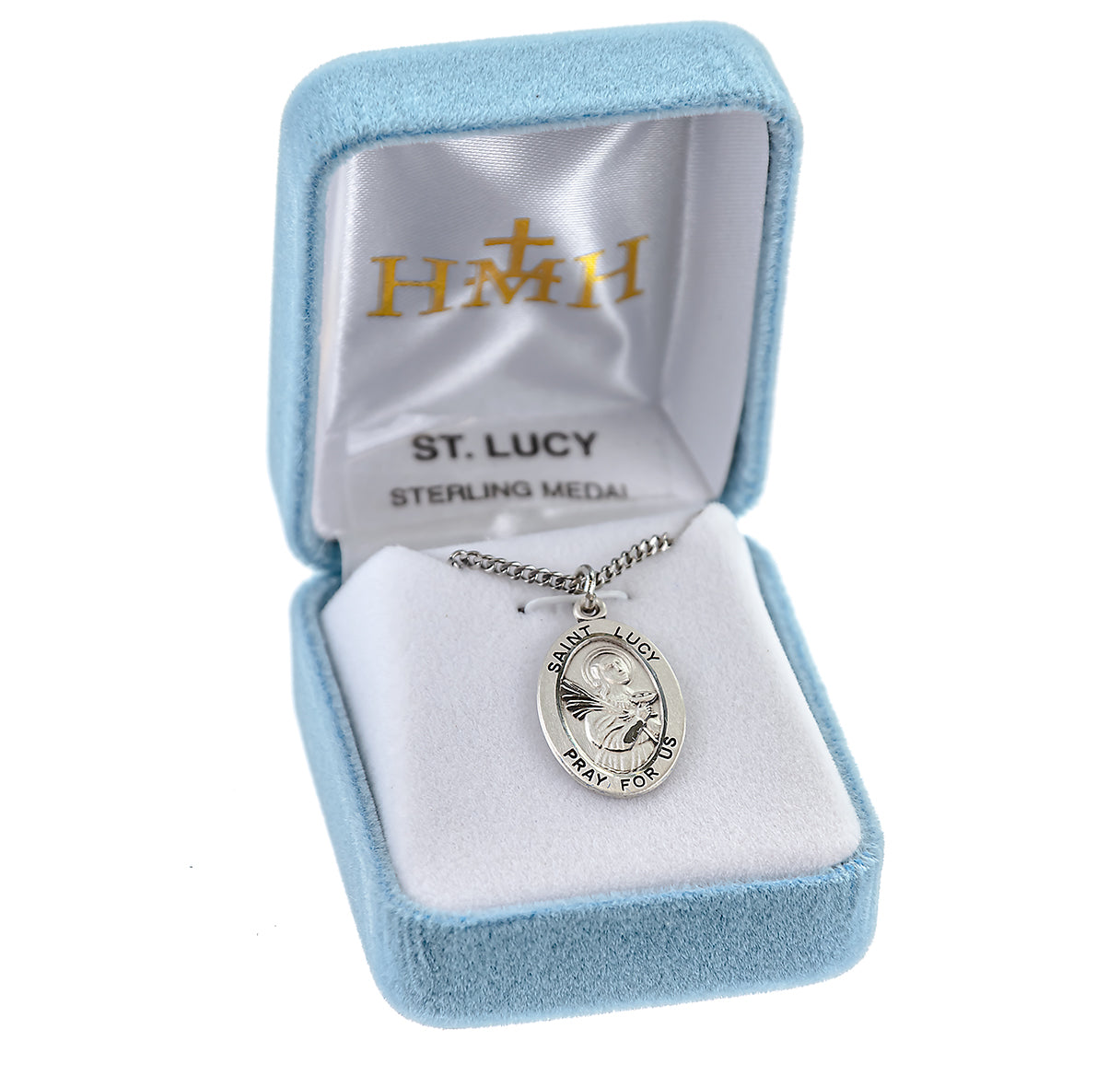 Patron Saint Lucy Oval Sterling Silver Medal Pendant with Chain