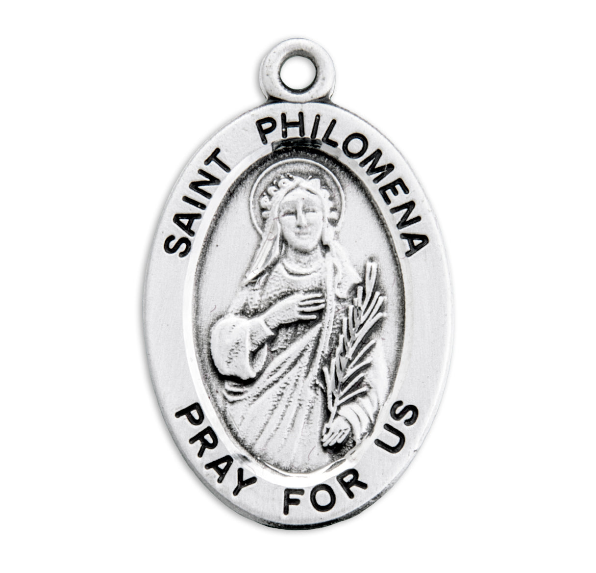 Patron Saint Philomena Oval Sterling Silver Medal Pendant with Chain