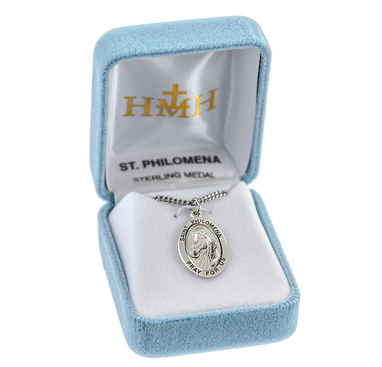 Patron Saint Philomena Oval Sterling Silver Medal Pendant with Chain