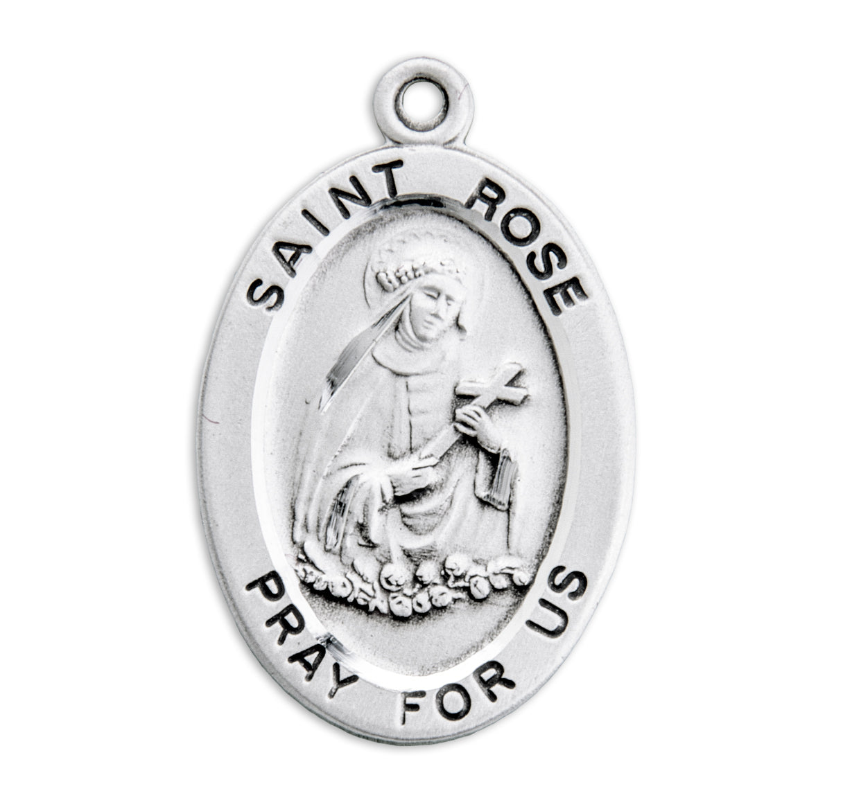 Patron Saint Rose Oval Sterling Silver Medal Pendant with Chain