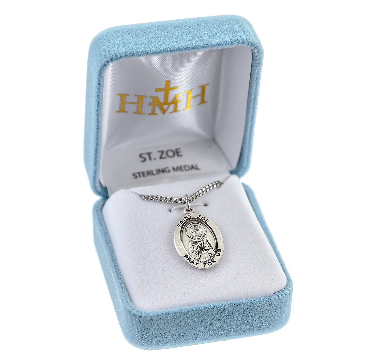 Saint Zoe Oval Sterling Silver Medal Pendant with Chain