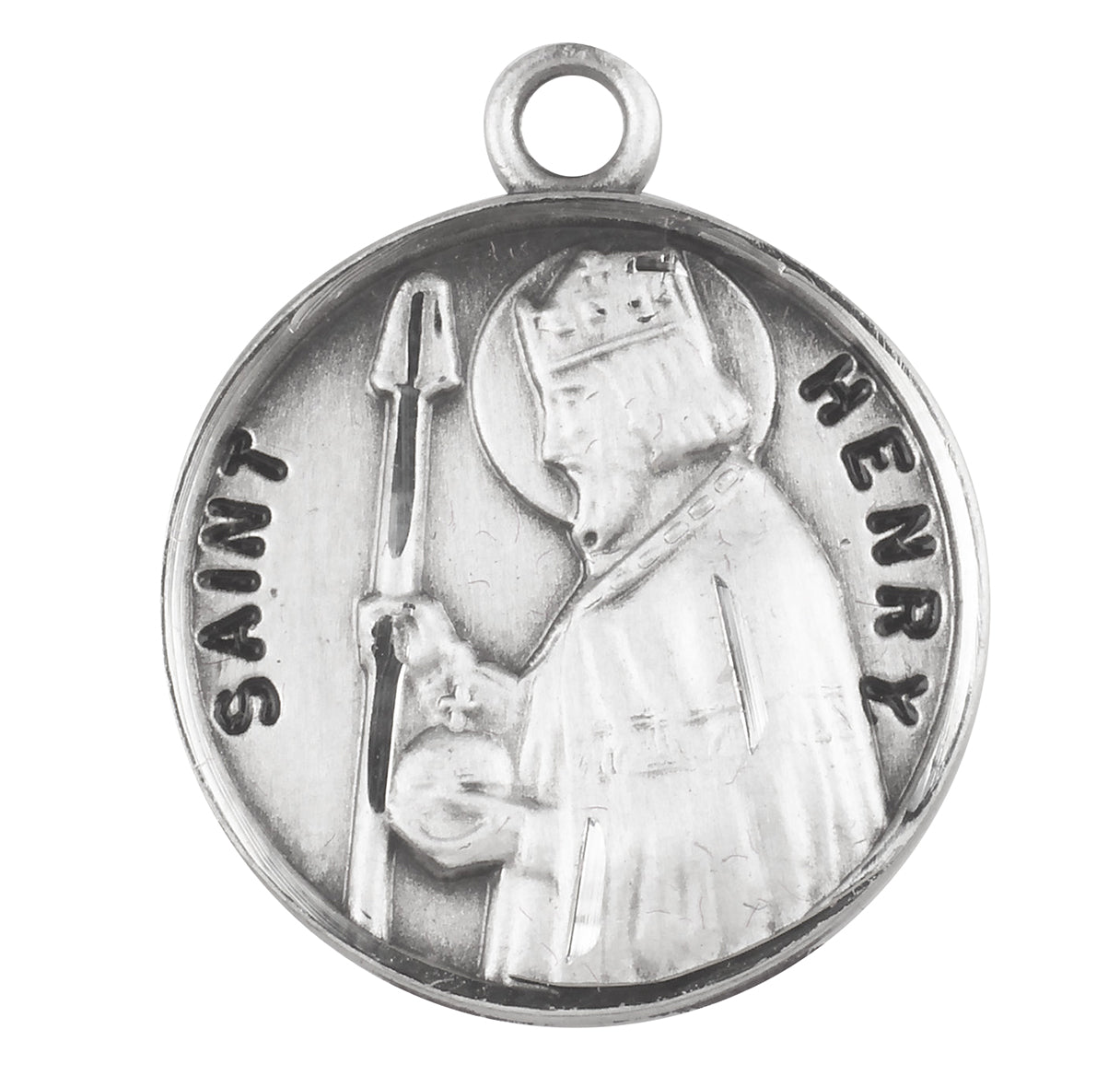 Patron Saint Henry Round Sterling Silver Medal Pendant with Chain