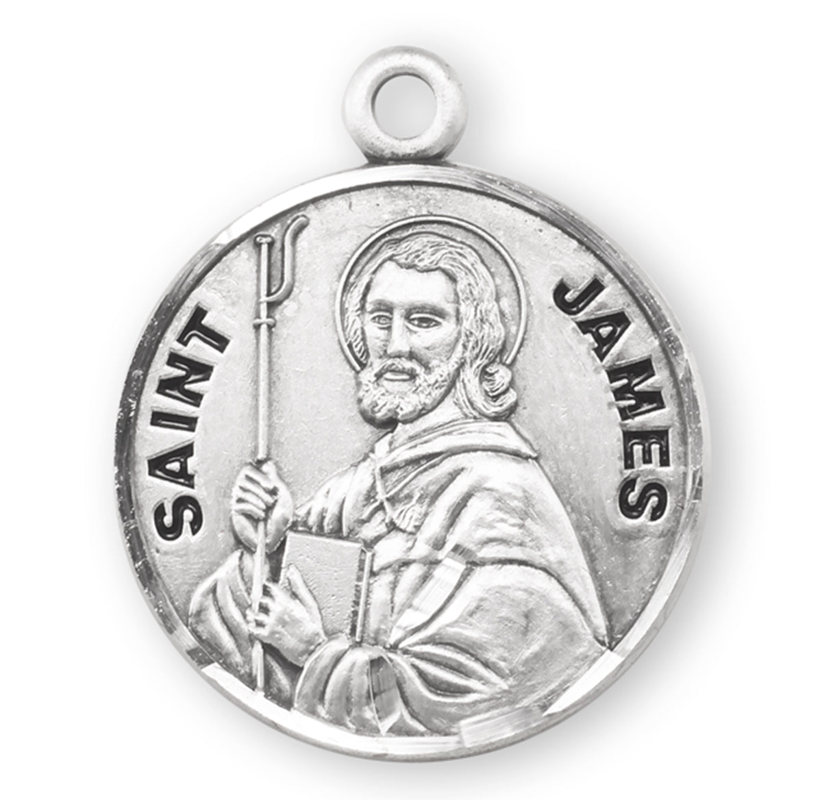 Patron Saint James Round Sterling Silver Medal Pendant with Chain