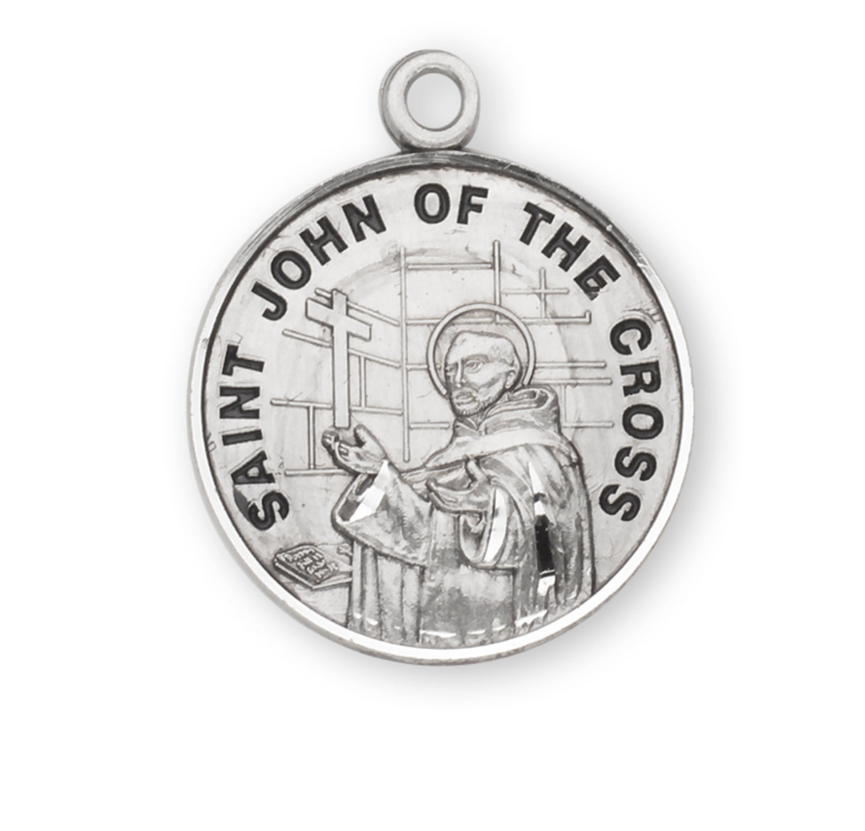 Patron Saint John of the Cross Round Sterling Silver Medal Pendant with Chain