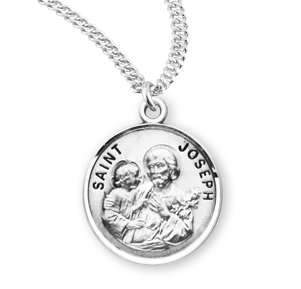 Patron Saint Joseph Oval Sterling Silver Medal Pendant with Chain