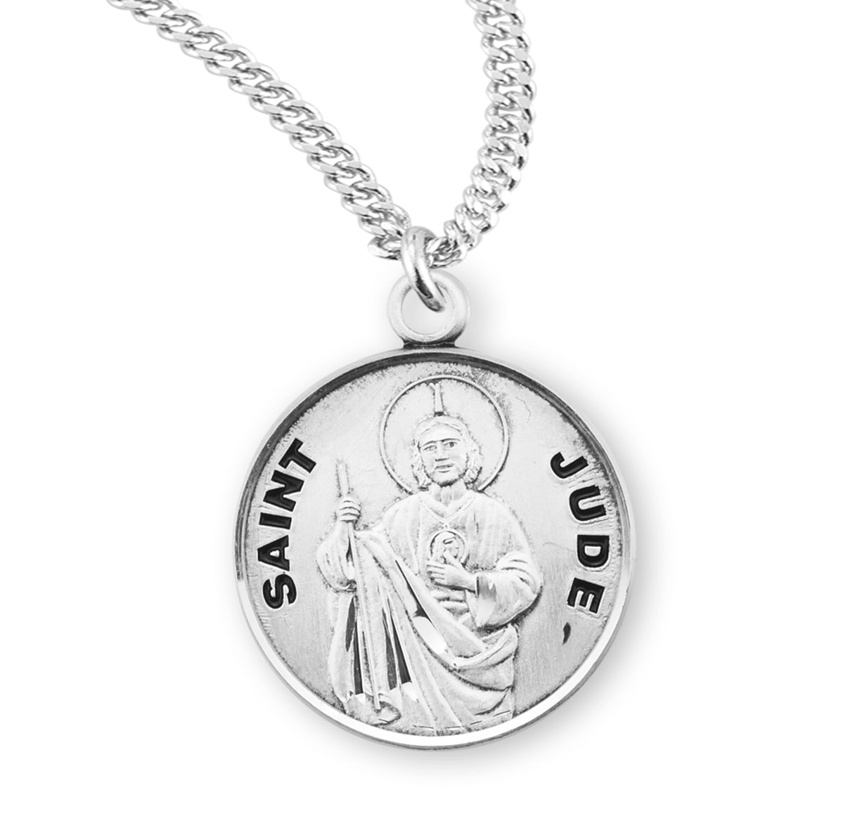 Patron Saint Jude Round Sterling Silver Medal Pendant with Chain